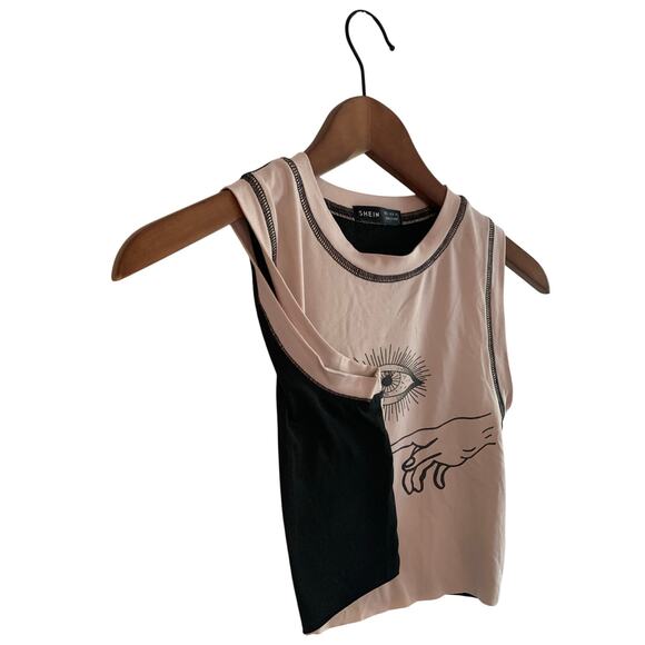 SHEIN cream/black cropped tank top with Eye and Hand graphic —size S - Picture 4 of 5
